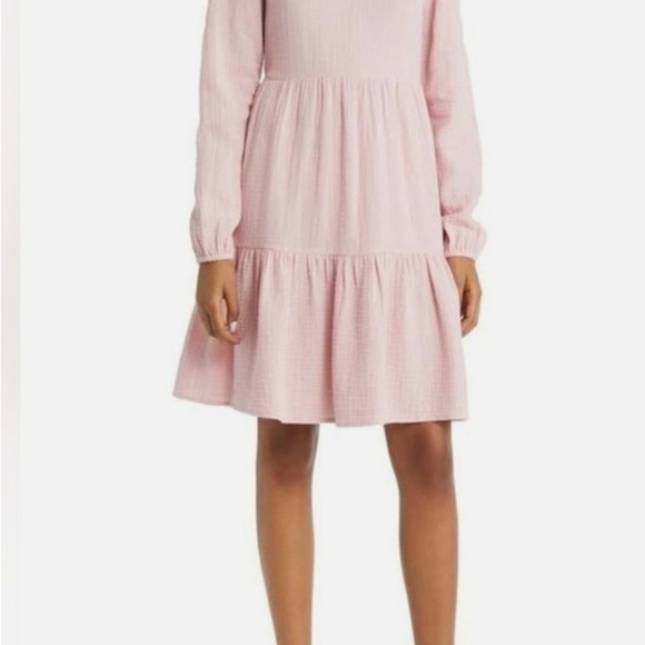 BeachLunchLounge Cate Dusty Rose Long Sleeve Tiered Gauzy Cotton Flowy Dress XL - Picture 1 of 7